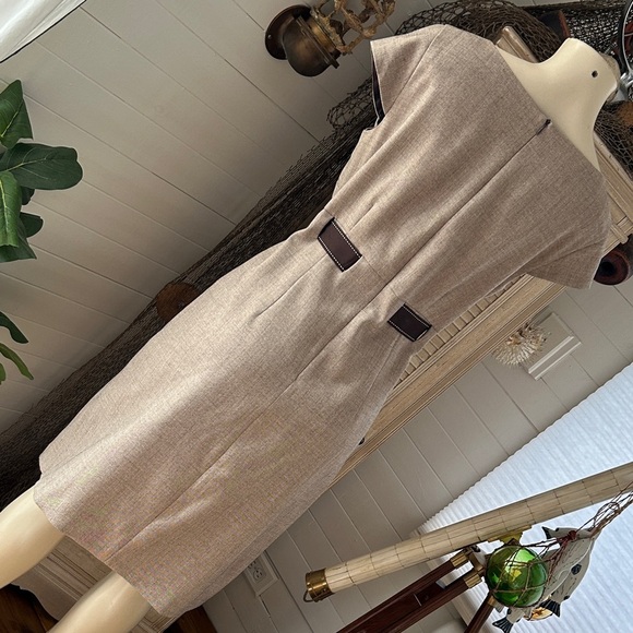 Studio I Women’s Career Beige Short-Sleeve Knee Length Belted Dress Size 10 - Picture 5 of 12